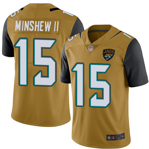 Jacksonville Jaguars #15 Gardner Minshew II Gold Youth Stitched NFL Limited Rush Jersey->youth nfl jersey->Youth Jersey